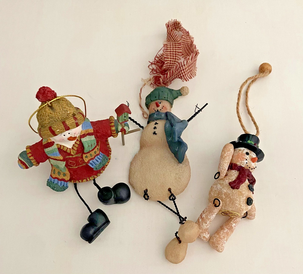 Vintage Primitive Folk Art Medium Multicolor Snowmen, Lot of 3